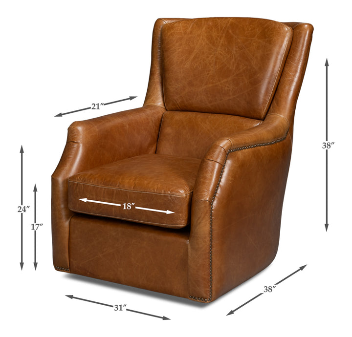 American Home Furniture | Sarreid - Baker Leather Swivel Chair - Cuba Brown