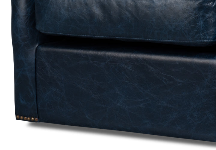 American Home Furniture | Sarreid - Baker Leather Swivel Chair - Chateau Blue
