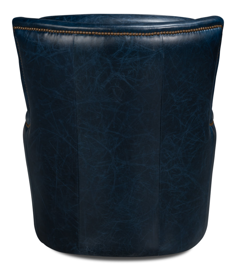 American Home Furniture | Sarreid - Baker Leather Swivel Chair - Chateau Blue