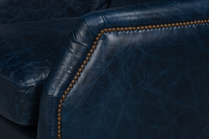 American Home Furniture | Sarreid - Baker Leather Swivel Chair - Chateau Blue