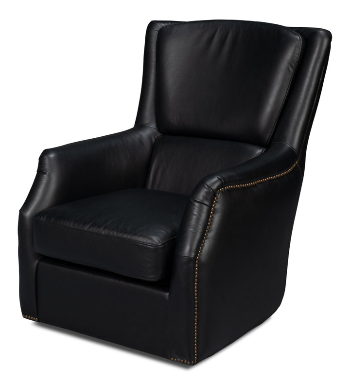 American Home Furniture | Sarreid - Baker Leather Swivel Chair - Onyx Black