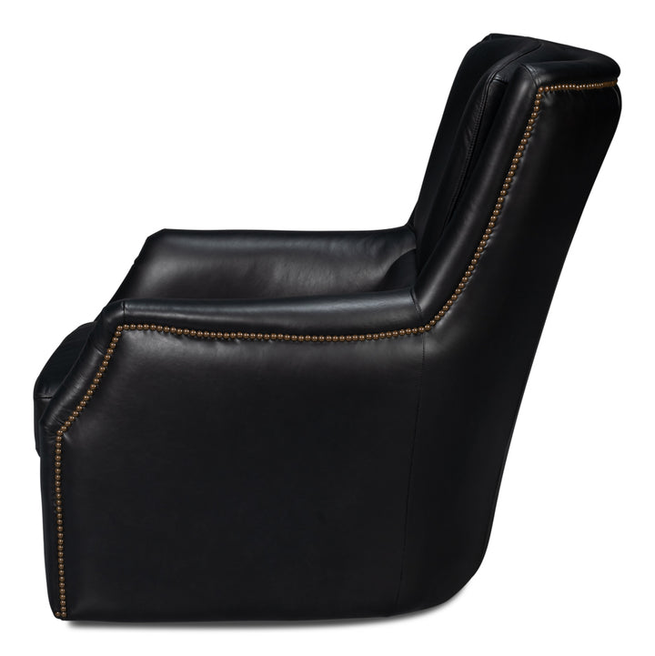 American Home Furniture | Sarreid - Baker Leather Swivel Chair - Onyx Black