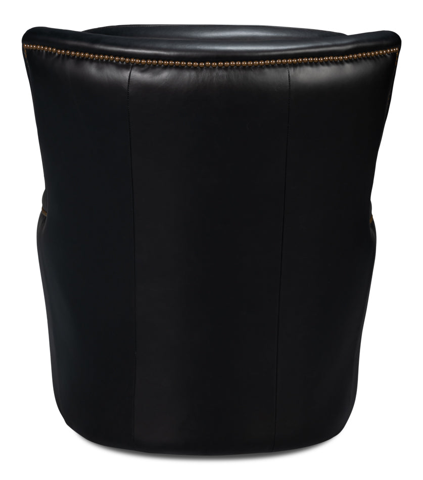 American Home Furniture | Sarreid - Baker Leather Swivel Chair - Onyx Black