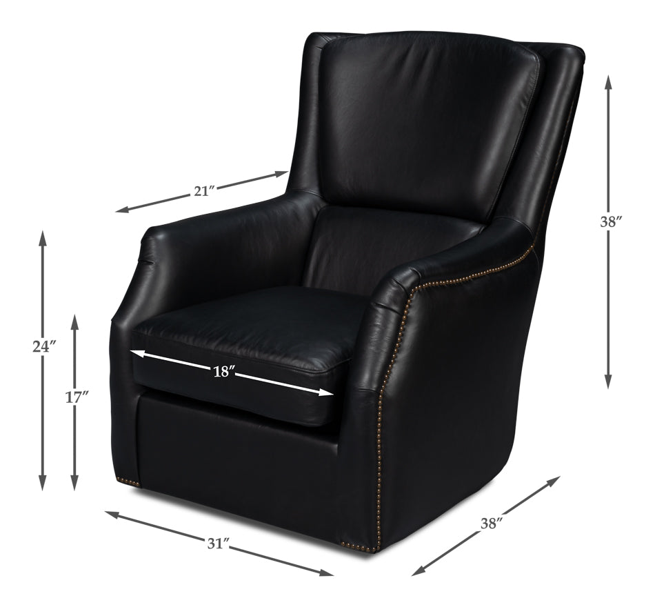 American Home Furniture | Sarreid - Baker Leather Swivel Chair - Onyx Black