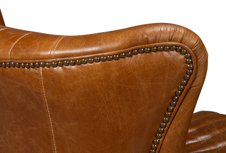 American Home Furniture | Sarreid - Bugatti Leather Swivel Chair - Cuba Brown