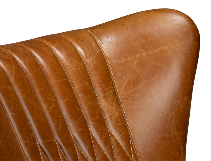 American Home Furniture | Sarreid - Bugatti Leather Swivel Chair - Cuba Brown