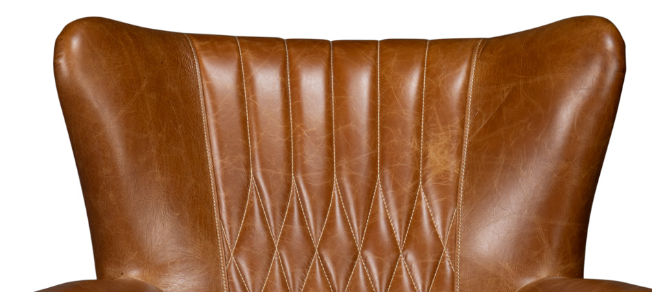 American Home Furniture | Sarreid - Bugatti Leather Swivel Chair - Cuba Brown