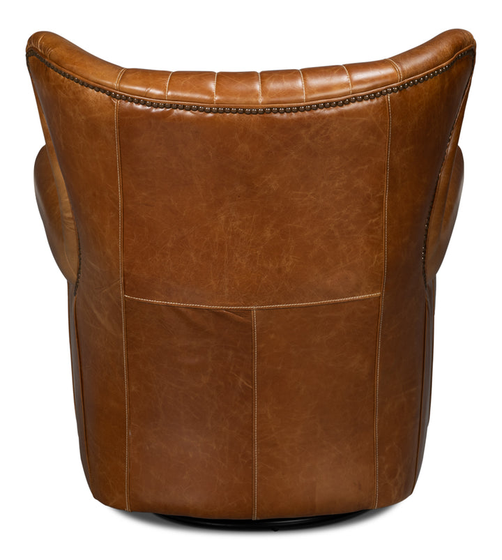 American Home Furniture | Sarreid - Bugatti Leather Swivel Chair - Cuba Brown