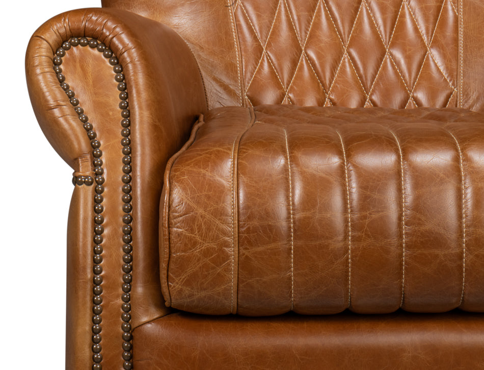 American Home Furniture | Sarreid - Bugatti Leather Swivel Chair - Cuba Brown