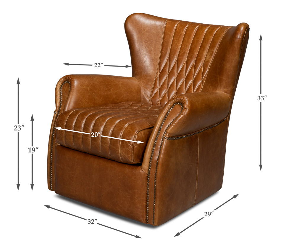 American Home Furniture | Sarreid - Bugatti Leather Swivel Chair - Cuba Brown