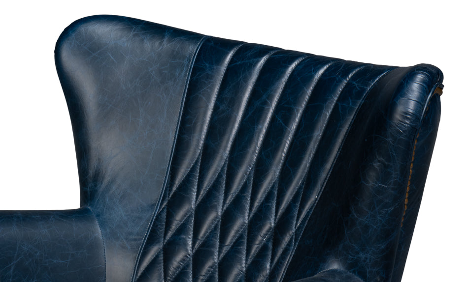 American Home Furniture | Sarreid - Bugatti Leather Swivel Chair - Blue