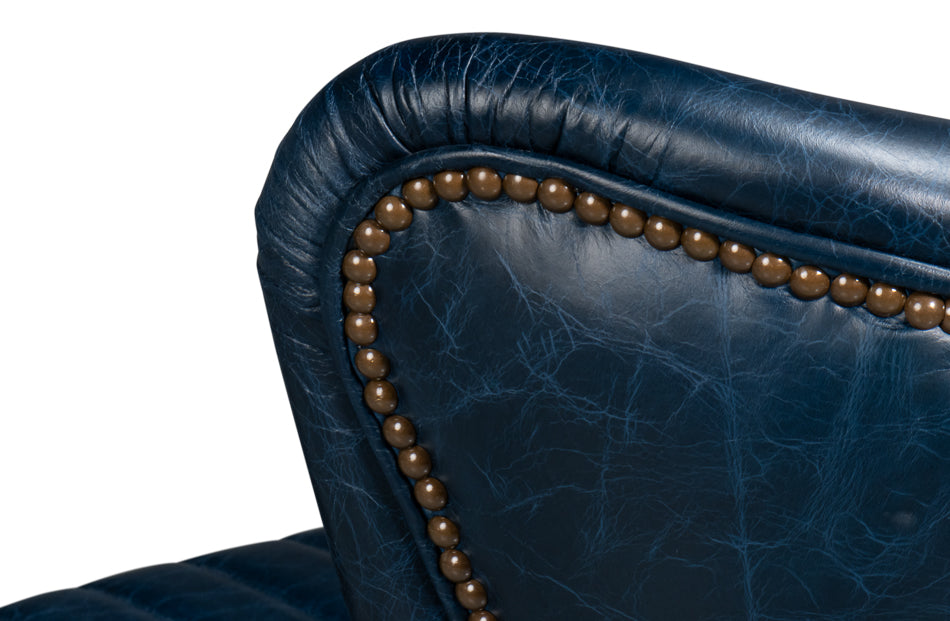 American Home Furniture | Sarreid - Bugatti Leather Swivel Chair - Blue