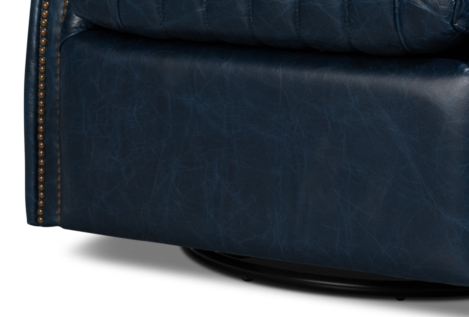 American Home Furniture | Sarreid - Bugatti Leather Swivel Chair - Blue