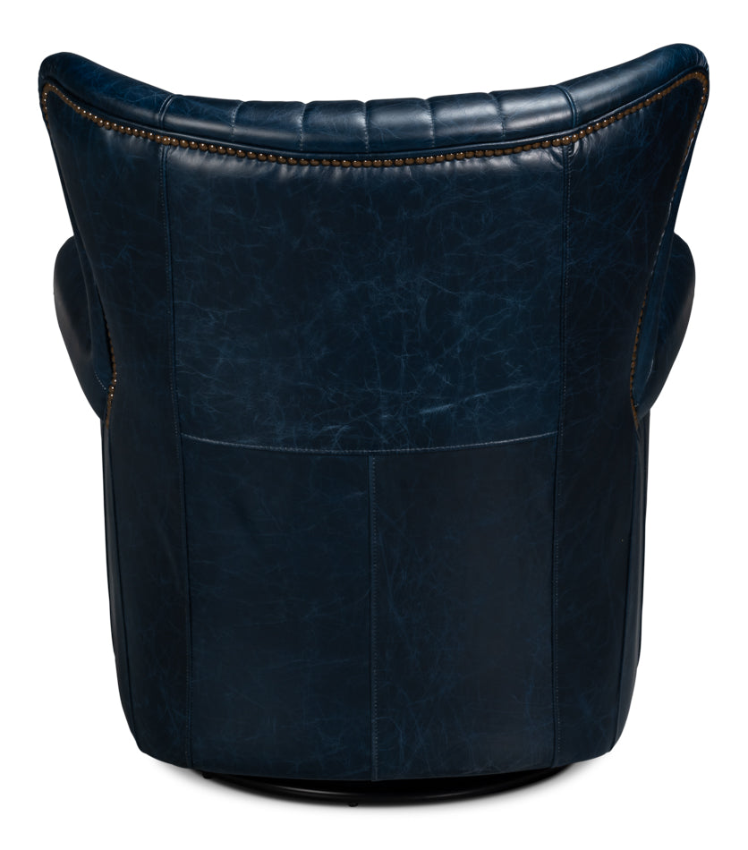 American Home Furniture | Sarreid - Bugatti Leather Swivel Chair - Blue