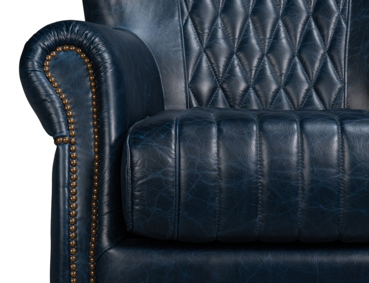 American Home Furniture | Sarreid - Bugatti Leather Swivel Chair - Blue