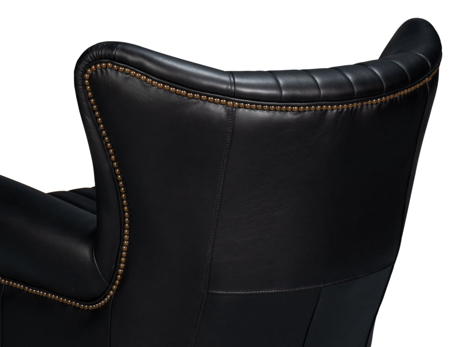 American Home Furniture | Sarreid - Bugatti Leather Swivel Chair Onyx Black 