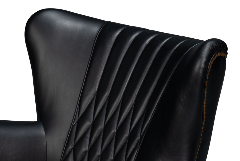 American Home Furniture | Sarreid - Bugatti Leather Swivel Chair Onyx Black 