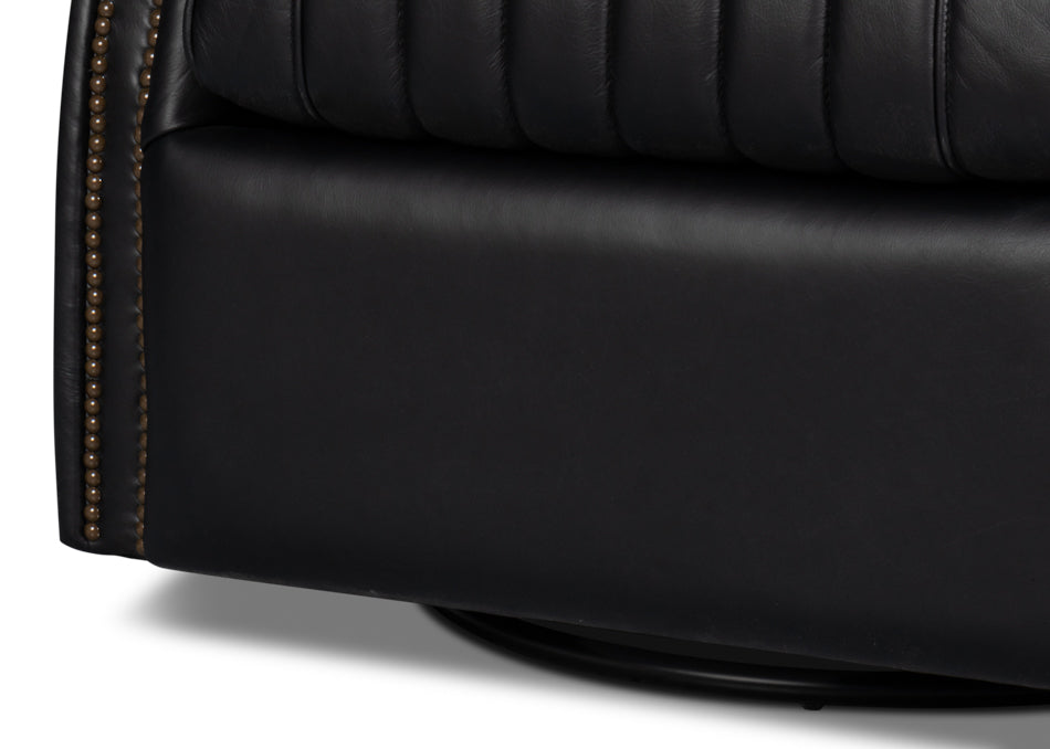 American Home Furniture | Sarreid - Bugatti Leather Swivel Chair Onyx Black 