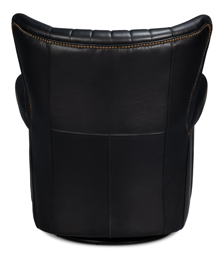 American Home Furniture | Sarreid - Bugatti Leather Swivel Chair Onyx Black 