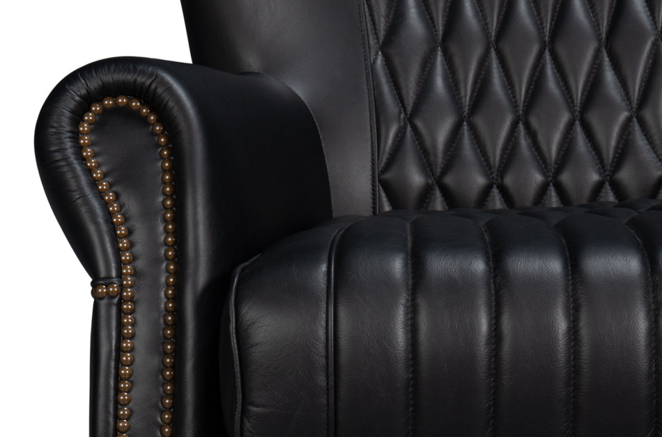 American Home Furniture | Sarreid - Bugatti Leather Swivel Chair Onyx Black 