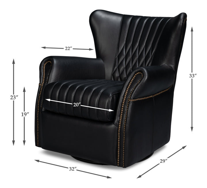 American Home Furniture | Sarreid - Bugatti Leather Swivel Chair Onyx Black 