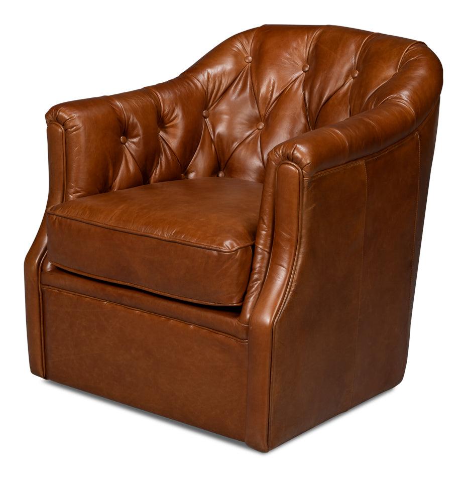 Sarreid Coolidge Leather Swivel Chair Havana Brn ACCENT + LOUNGE CHAIRS