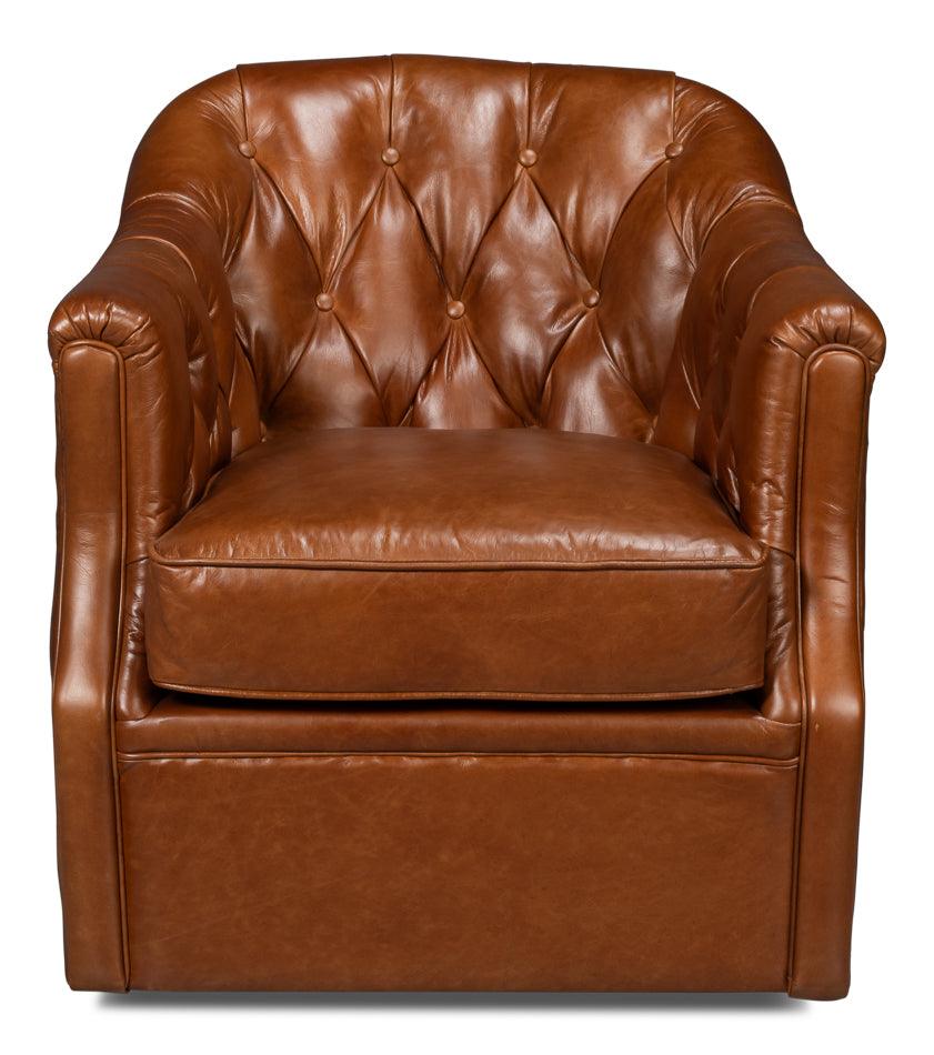 Sarreid Coolidge Leather Swivel Chair Havana Brn ACCENT + LOUNGE CHAIRS