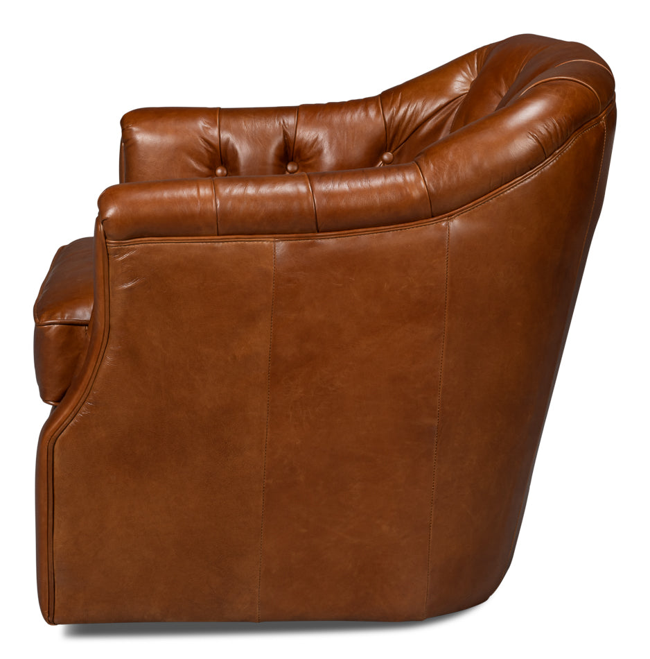 American Home Furniture | Sarreid - Coolidge Leather Swivel Chair Havana Brn