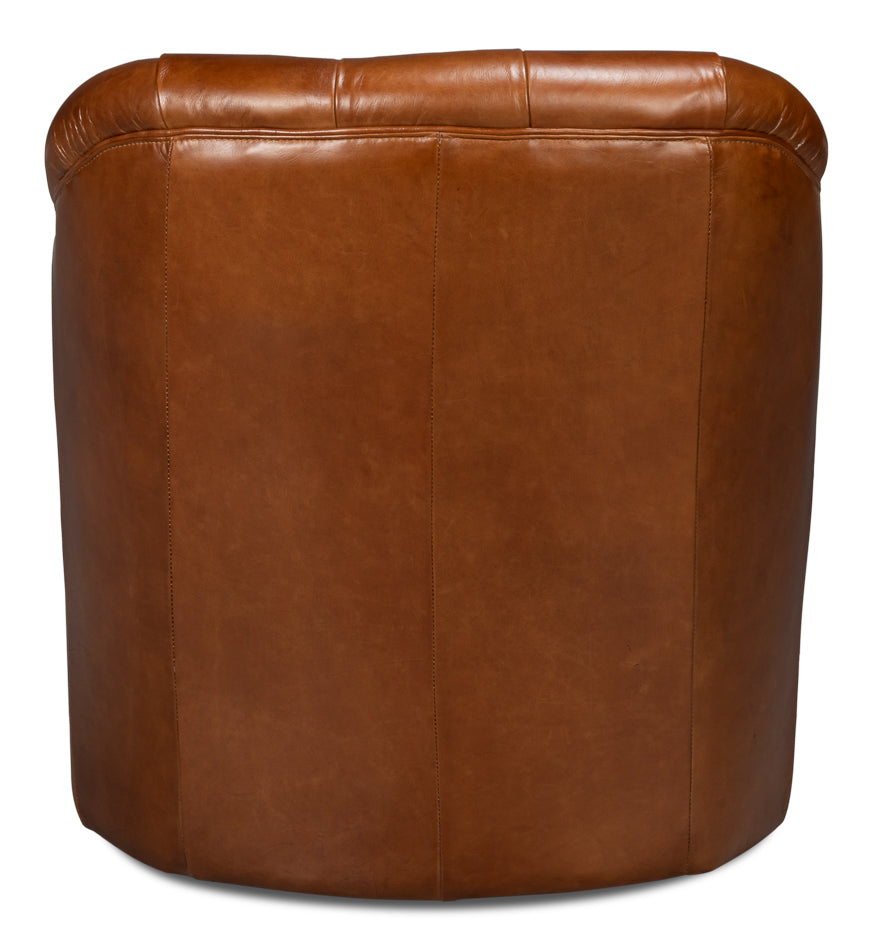 American Home Furniture | Sarreid - Coolidge Leather Swivel Chair Havana Brn