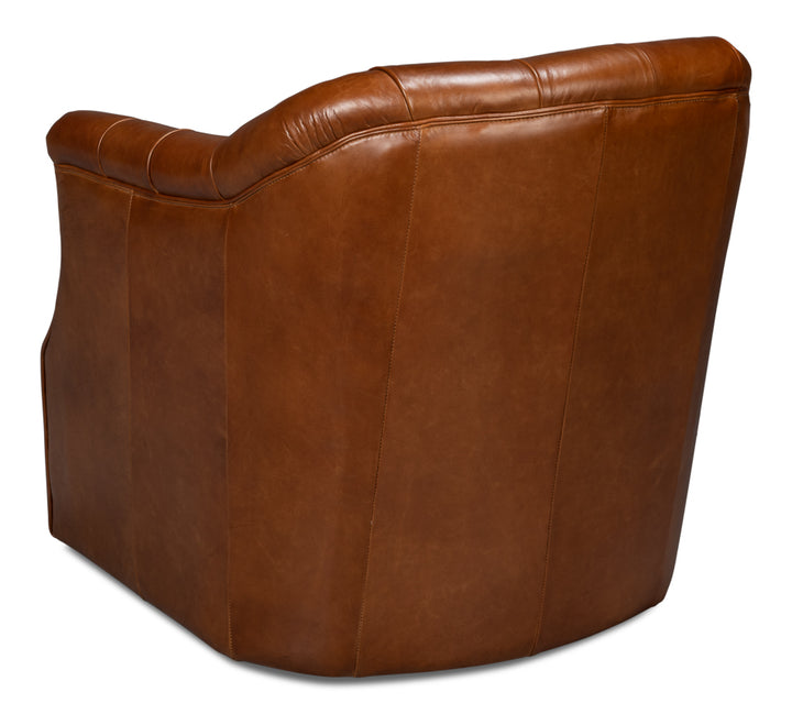 American Home Furniture | Sarreid - Coolidge Leather Swivel Chair Havana Brn