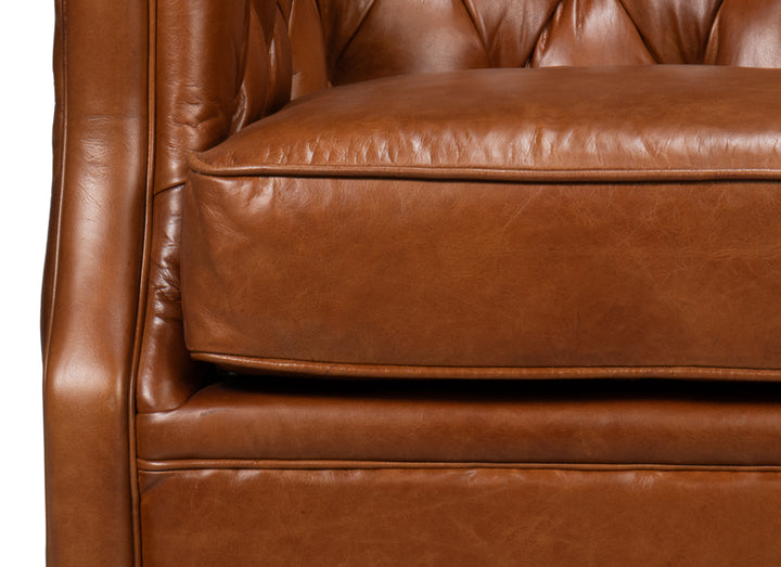 American Home Furniture | Sarreid - Coolidge Leather Swivel Chair Havana Brn