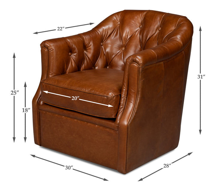 American Home Furniture | Sarreid - Coolidge Leather Swivel Chair Havana Brn