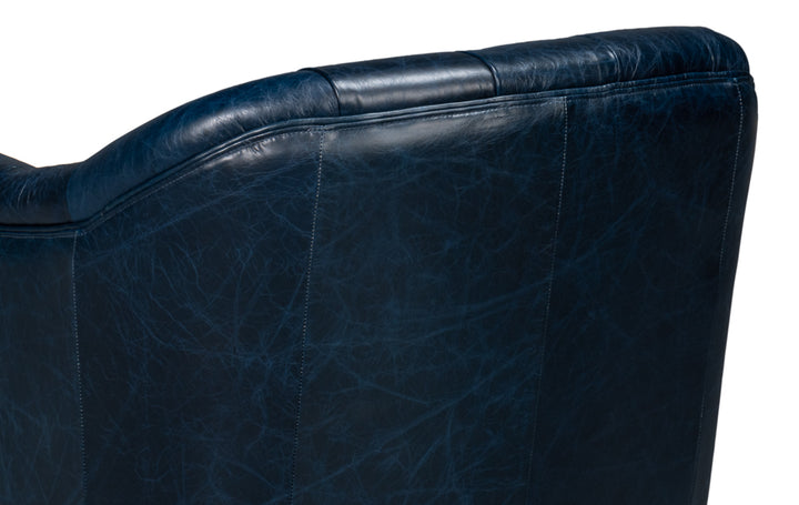 American Home Furniture | Sarreid - Coolidge Leather Swivel Chair - Blue