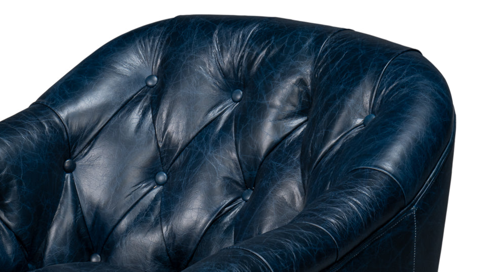 American Home Furniture | Sarreid - Coolidge Leather Swivel Chair - Blue