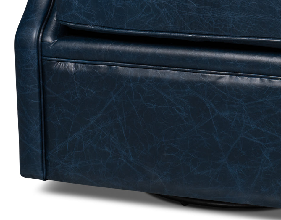 American Home Furniture | Sarreid - Coolidge Leather Swivel Chair - Blue