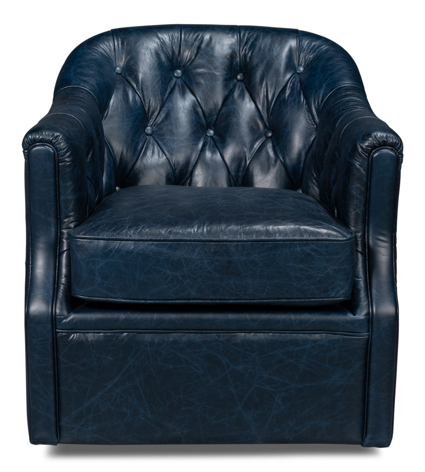 American Home Furniture | Sarreid - Coolidge Leather Swivel Chair - Blue