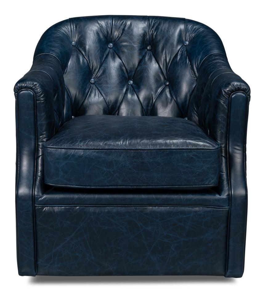 Sarreid Coolidge Leather Swivel Chair - Blue ACCENT + LOUNGE CHAIRS