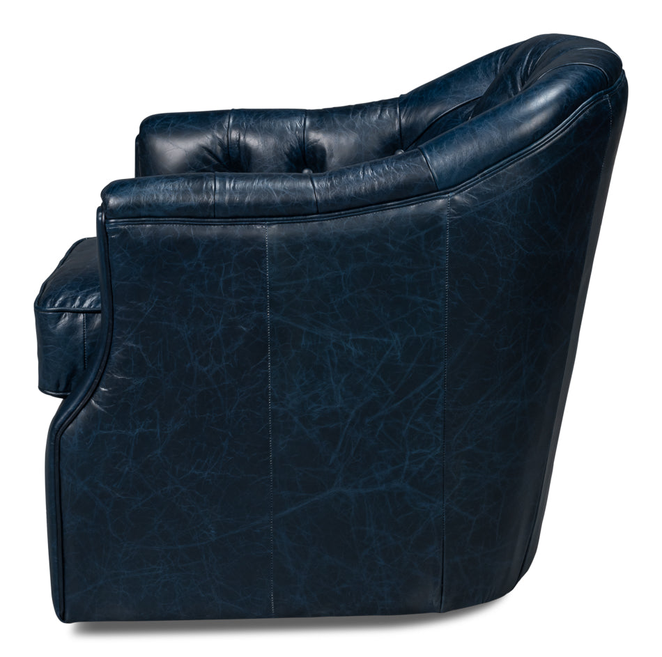 American Home Furniture | Sarreid - Coolidge Leather Swivel Chair - Blue