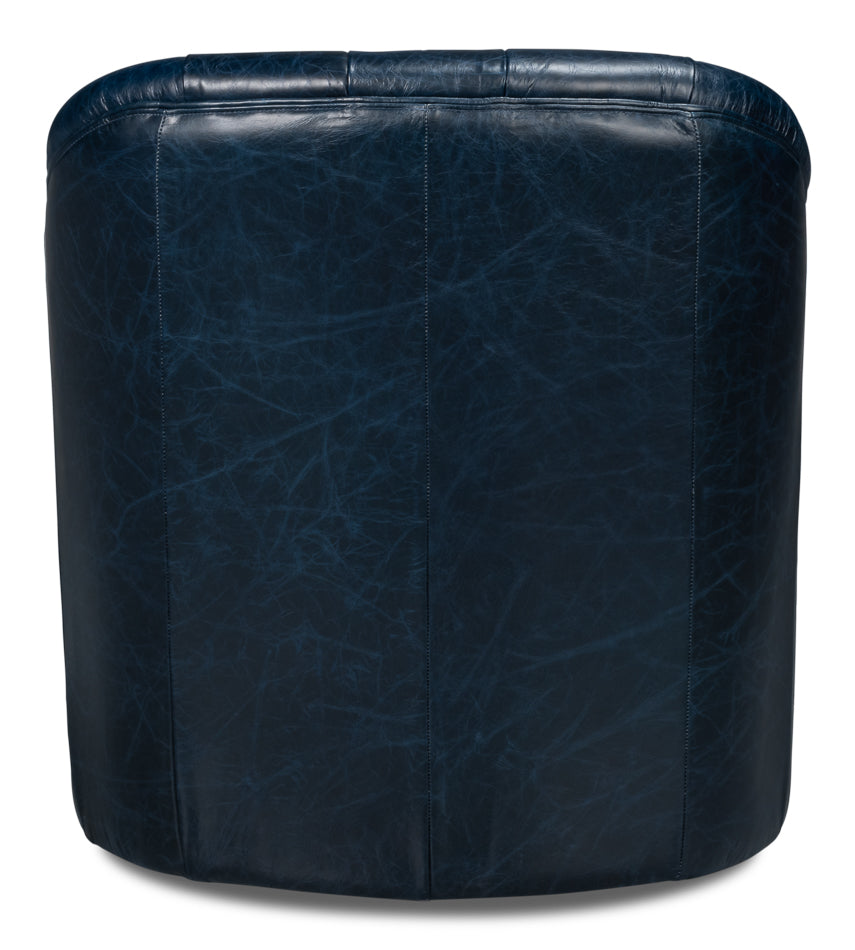 American Home Furniture | Sarreid - Coolidge Leather Swivel Chair - Blue