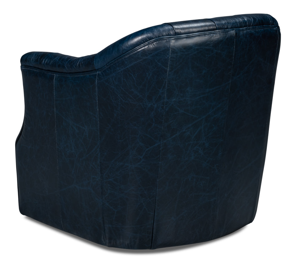 American Home Furniture | Sarreid - Coolidge Leather Swivel Chair - Blue