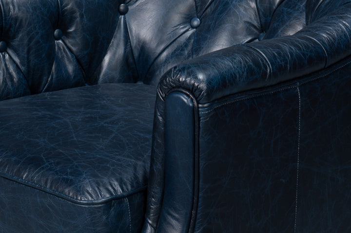 American Home Furniture | Sarreid - Coolidge Leather Swivel Chair - Blue