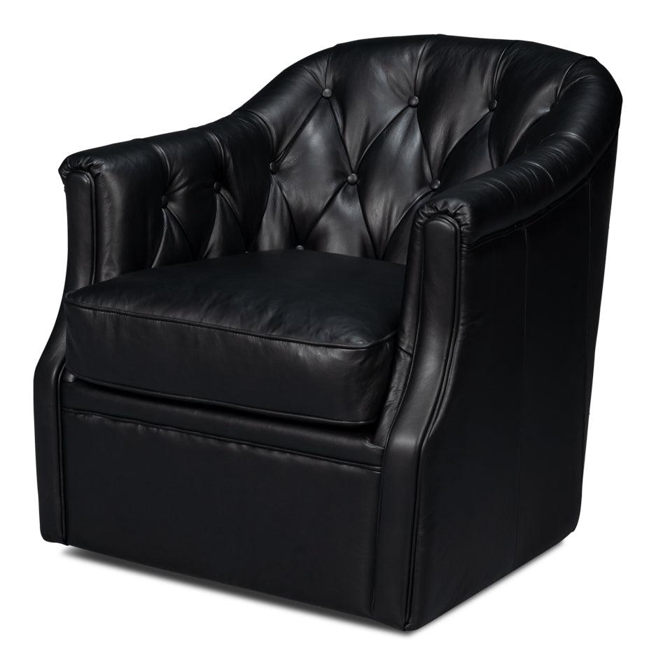 Sarreid Coolidge Leather Swivel Chair - Black ACCENT + LOUNGE CHAIRS