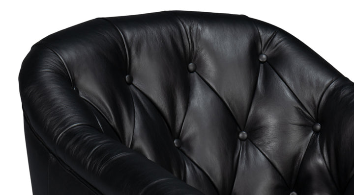 American Home Furniture | Sarreid - Coolidge Leather Swivel Chair - Black