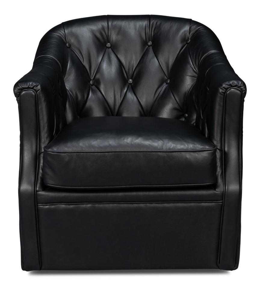 Sarreid Coolidge Leather Swivel Chair - Black ACCENT + LOUNGE CHAIRS