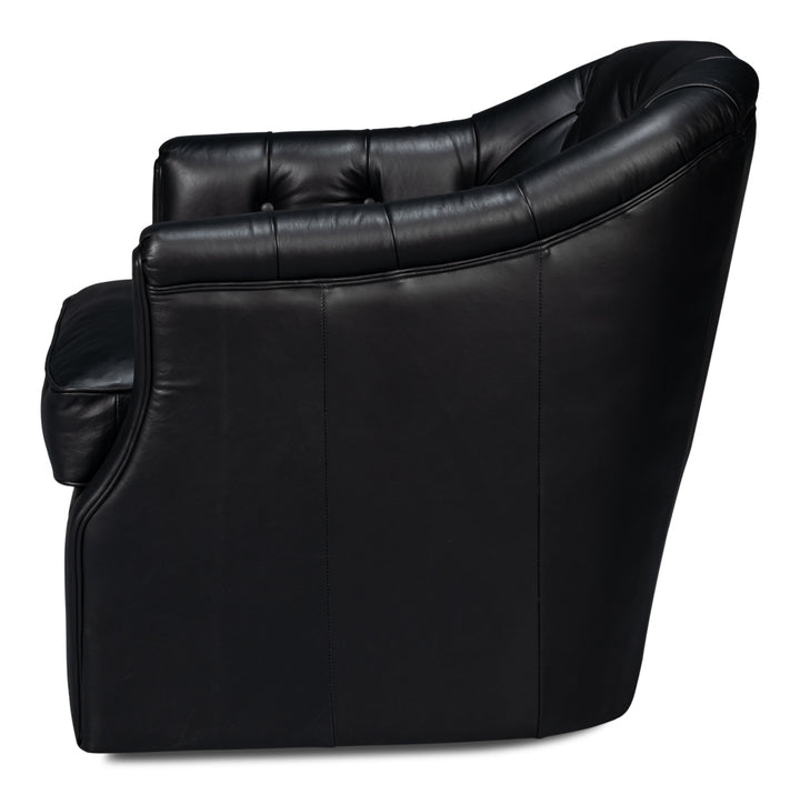 American Home Furniture | Sarreid - Coolidge Leather Swivel Chair - Black