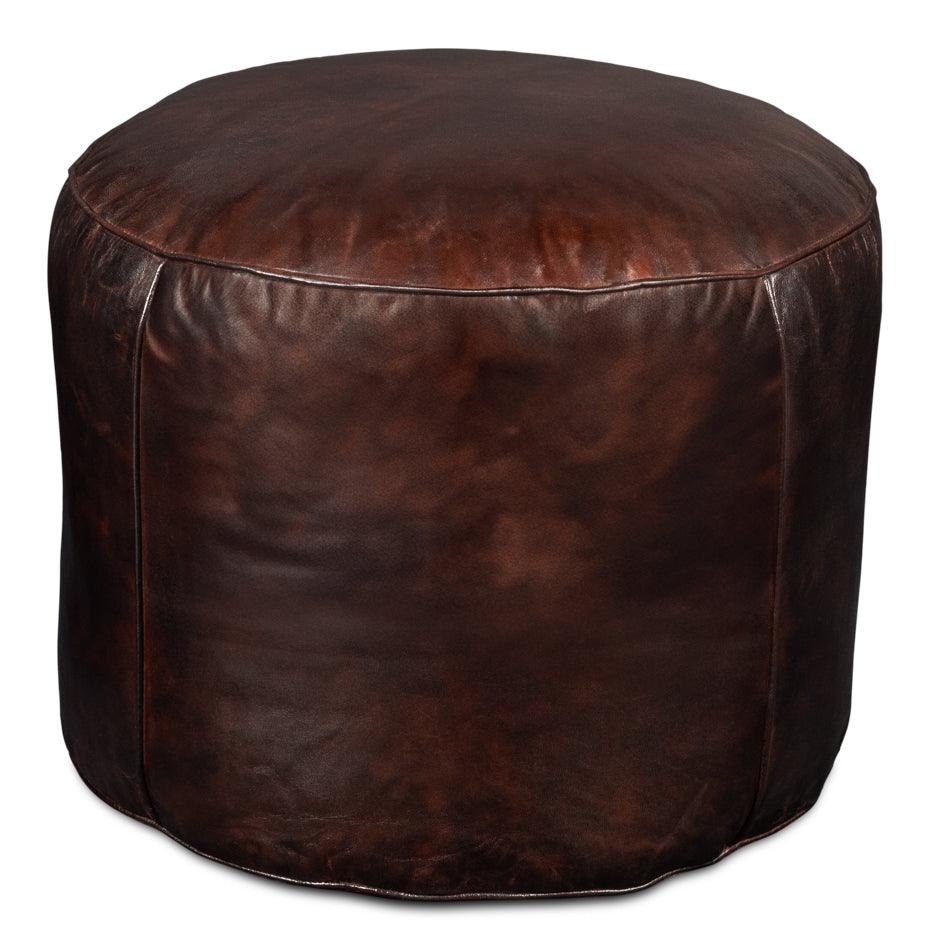 Sarreid Soccerball Stool - Dark Brown Leather OTTOMANS, POUFS, + STOOLS
