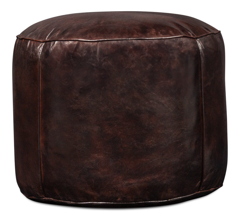 American Home Furniture | Sarreid - Soccerball Stool - Dark Brown Leather