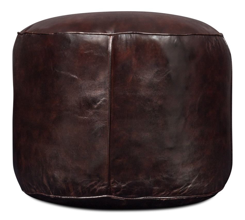 American Home Furniture | Sarreid - Soccerball Stool - Dark Brown Leather