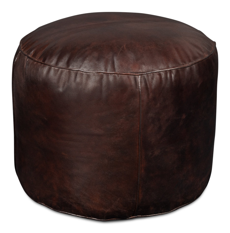 American Home Furniture | Sarreid - Soccerball Stool - Dark Brown Leather