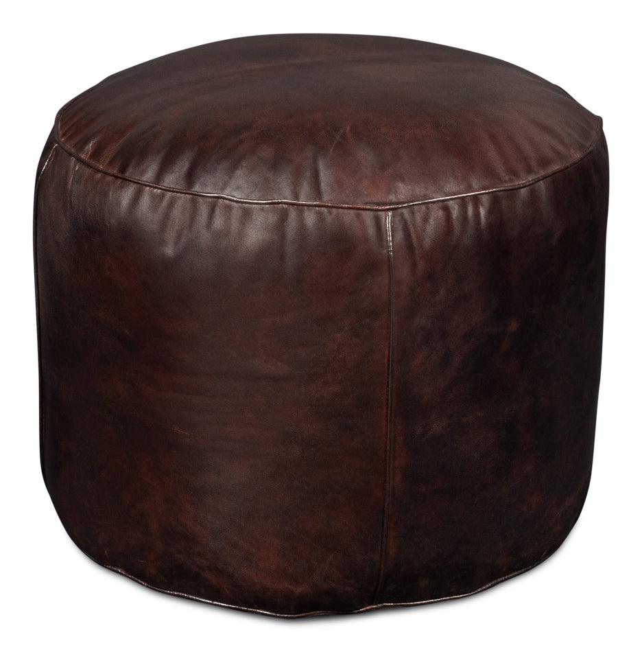 Sarreid Soccerball Stool - Dark Brown Leather OTTOMANS, POUFS, + STOOLS